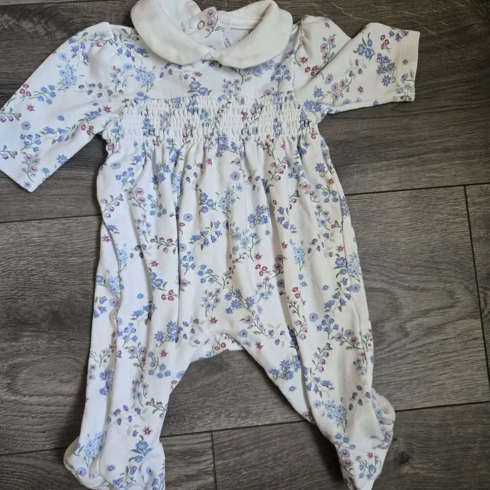 Little Me Newborn Girl NB 3Pc Lot Pima Cotton Floral Footie Sleeper Romper Set